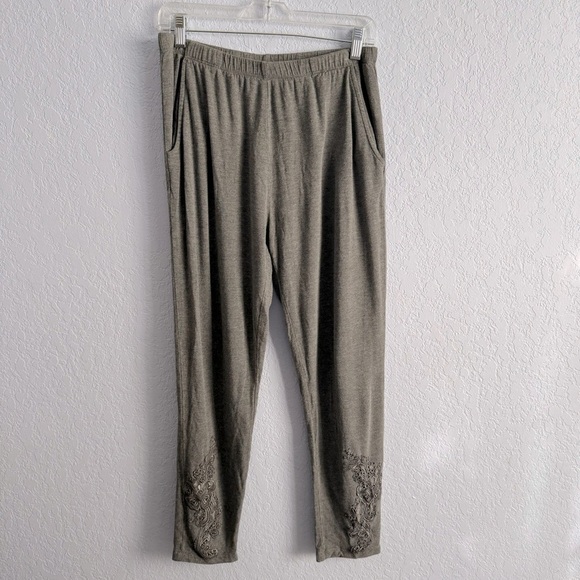 Soft Surroundings Gray Embroidered High Rise Pull On Stretch Pants - Picture 1 of 6